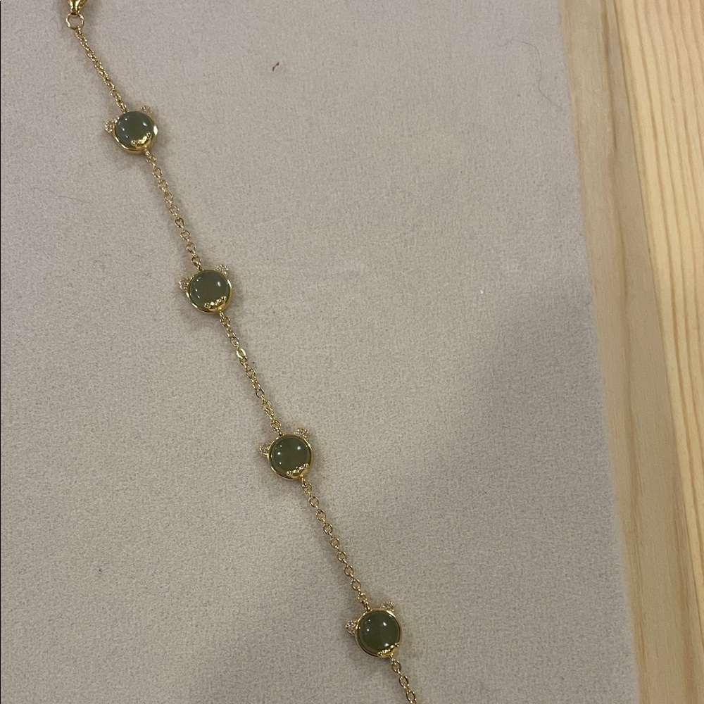 18K Gold Over Sterling Silver Jade Station Bracelet Adjustable Green Jade